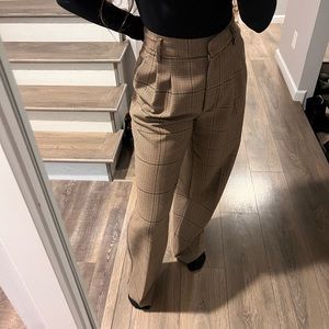 Aritzia plaid high waisted wide leg trousers